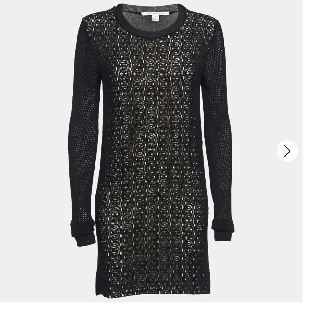 Diane von Furstenberg Black Textured Knit Sweater Dress – Size S